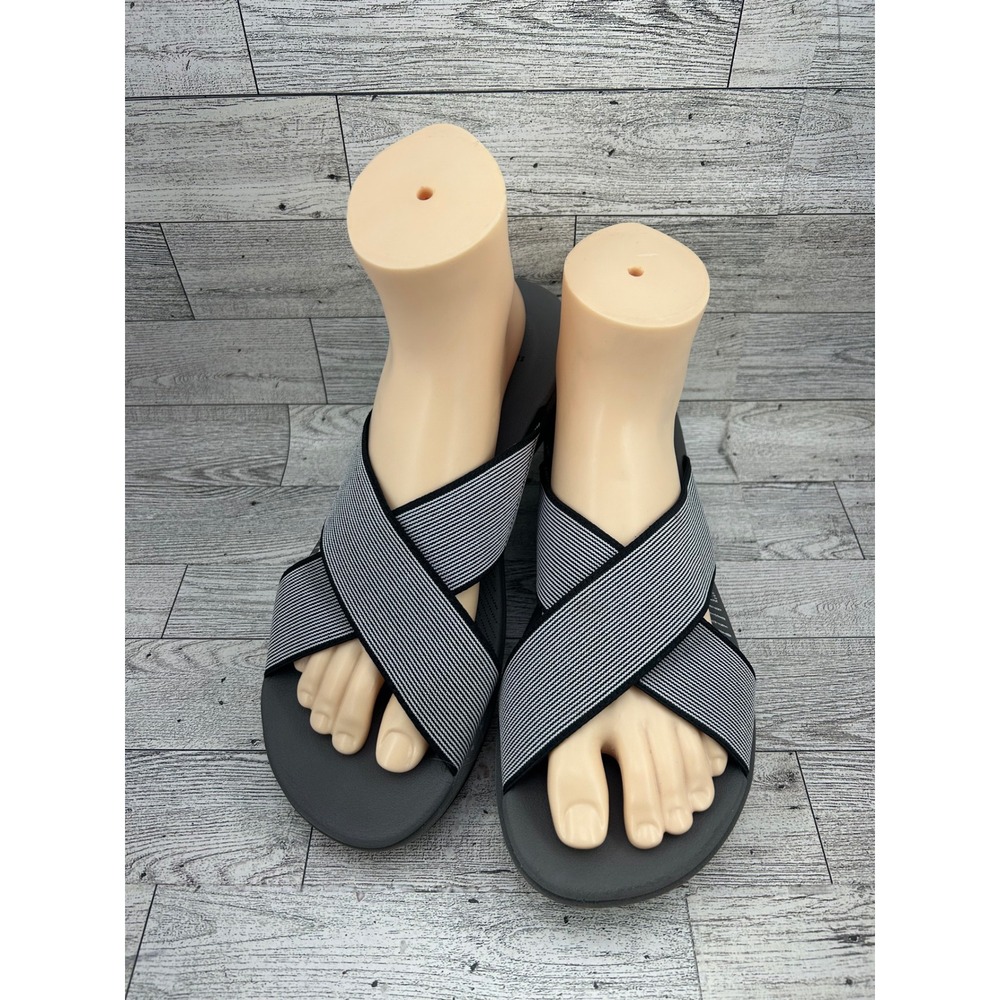 Clarks Cloudsteppers Arla Glison Women Sz 10M Black White Striped Slide Sandals